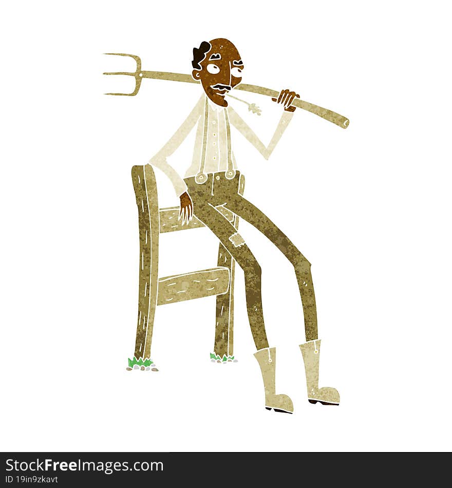 cartoon old farmer leaning on fence