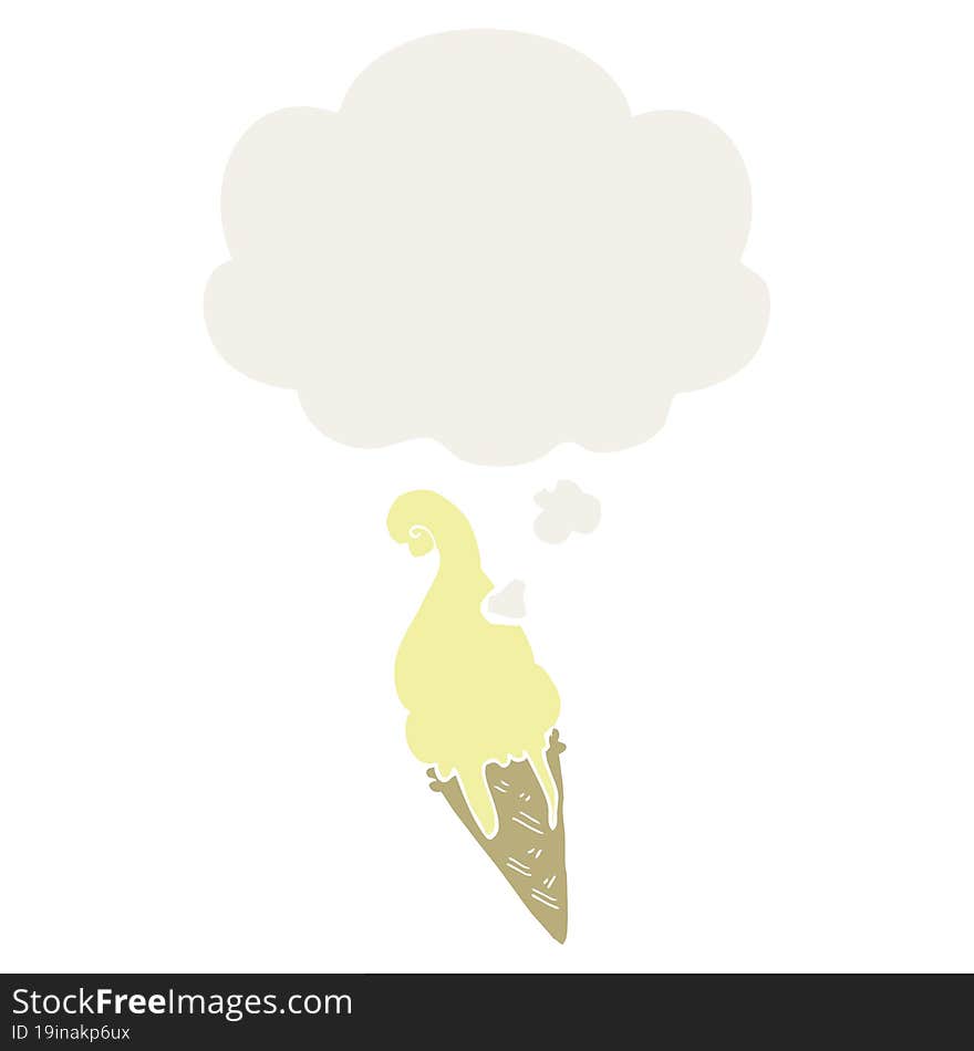 cartoon ice cream with thought bubble in retro style