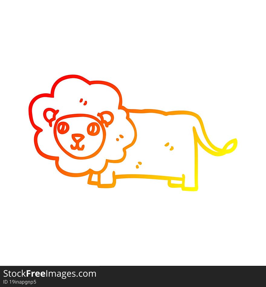 warm gradient line drawing of a cartoon happy lion