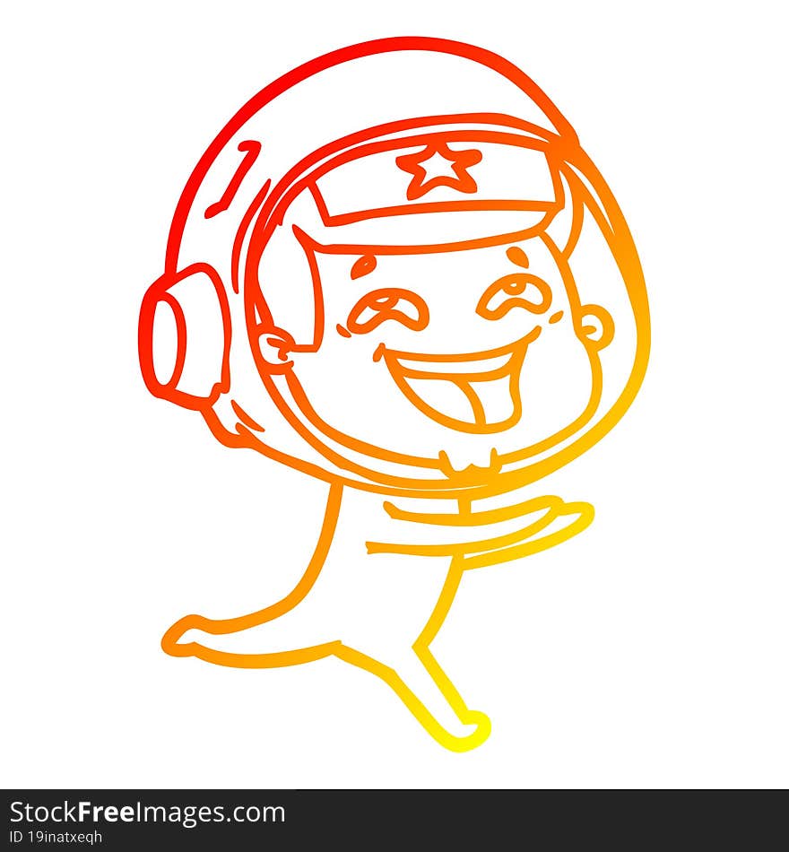 Warm Gradient Line Drawing Cartoon Laughing Astronaut