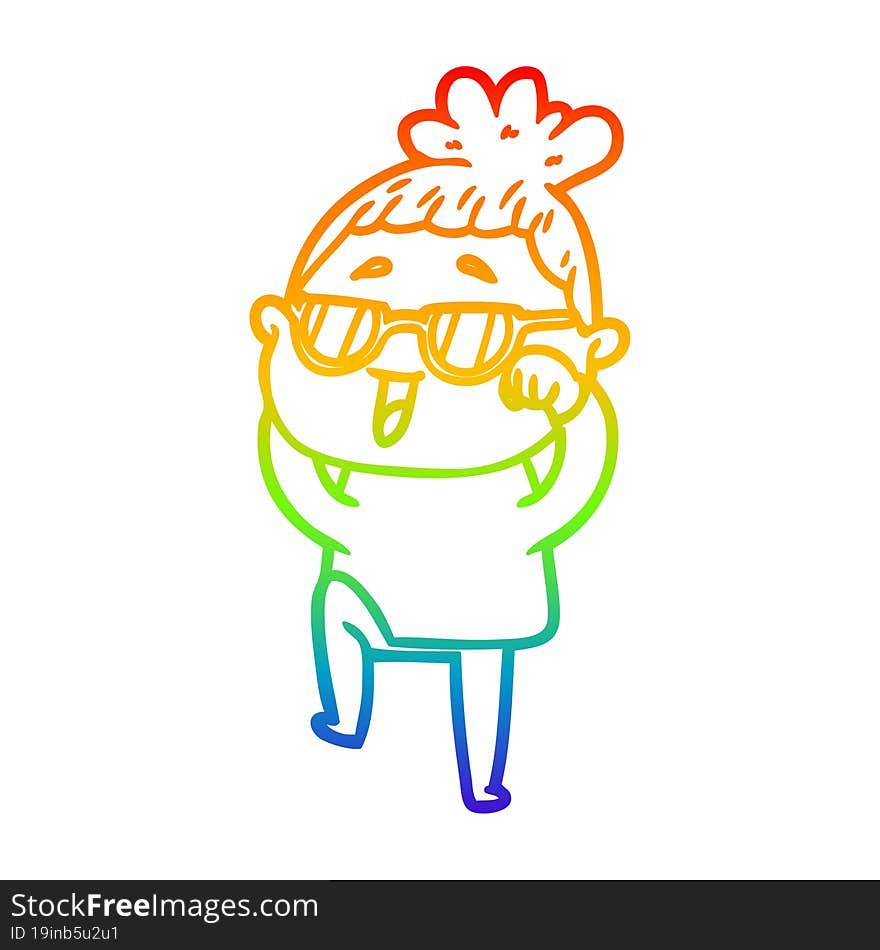 rainbow gradient line drawing cartoon happy woman wearing spectacles