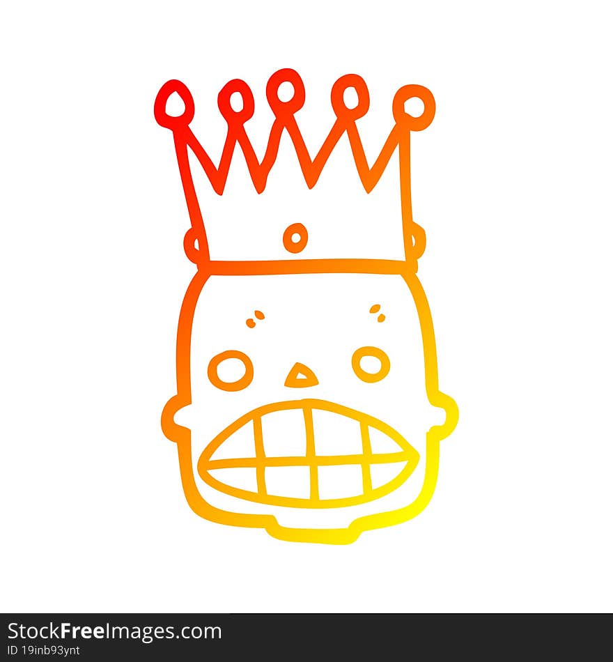 warm gradient line drawing of a cartoon spooky skull face with crown