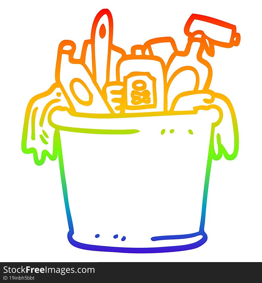 Rainbow Gradient Line Drawing Cartoon House Cleaning Products