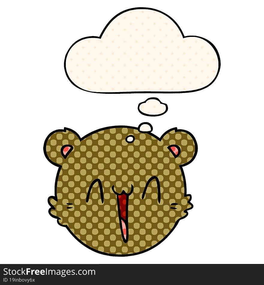 cute cartoon teddy bear face with thought bubble in comic book style