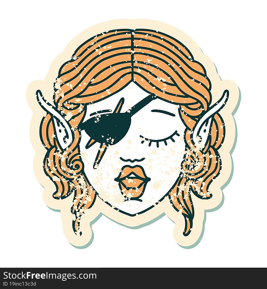 Retro Tattoo Style elf rogue character face. Retro Tattoo Style elf rogue character face