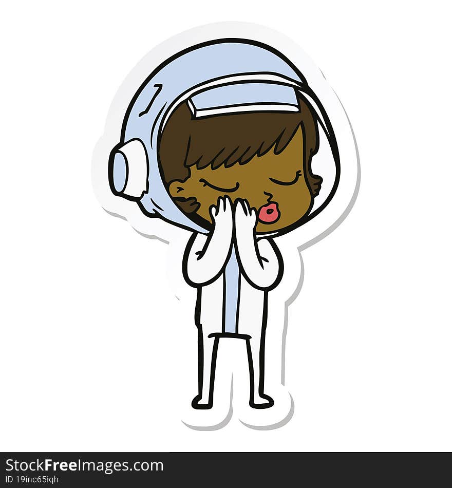 sticker of a cartoon pretty astronaut girl