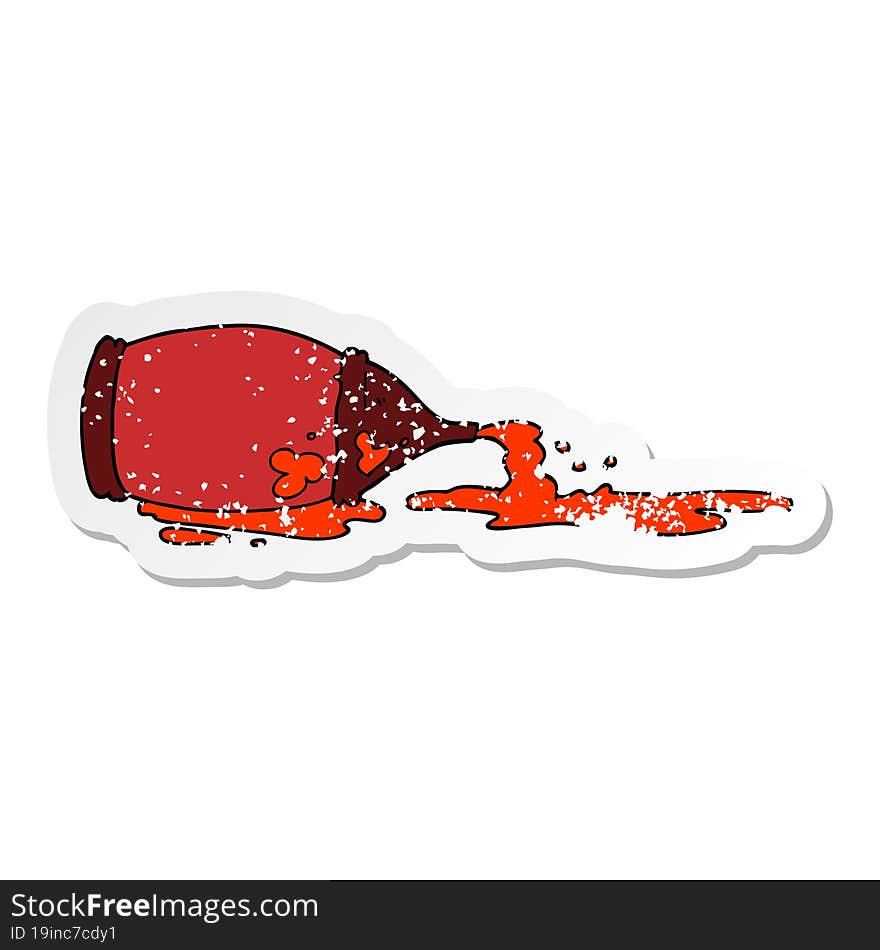 distressed sticker of a cartoon spilled ketchup bottle