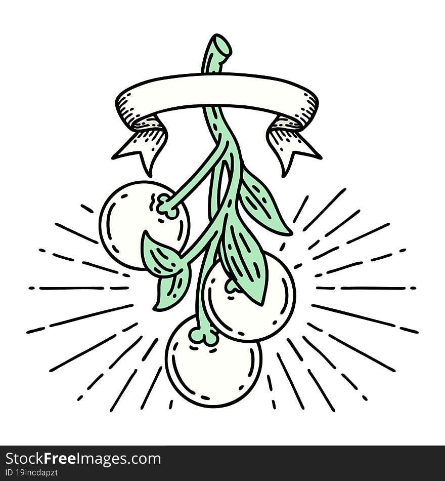 banner with tattoo style mistletoe berries