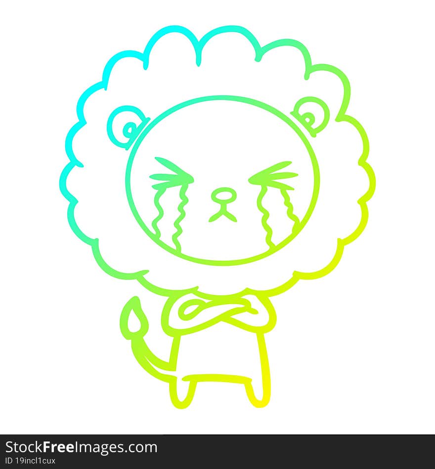 Cold Gradient Line Drawing Cartoon Crying Lion