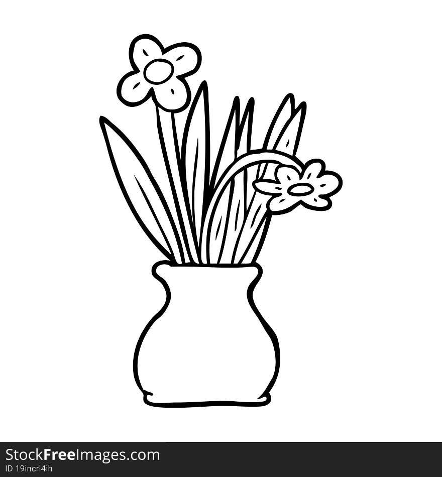 line drawing of a flowers in vase. line drawing of a flowers in vase