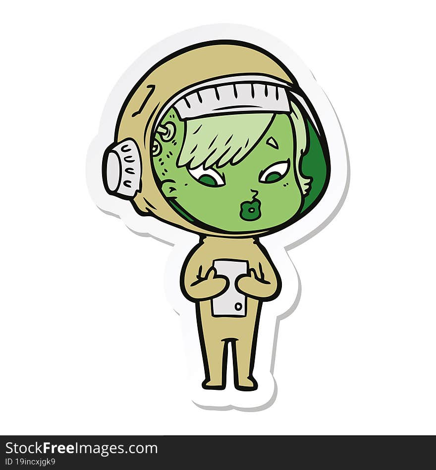 sticker of a cartoon astronaut woman