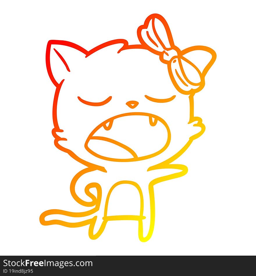 warm gradient line drawing cartoon yawning cat