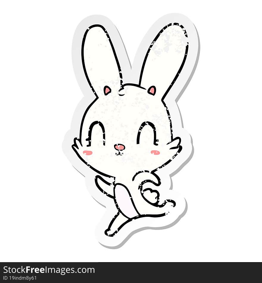 distressed sticker of a cute cartoon rabbit