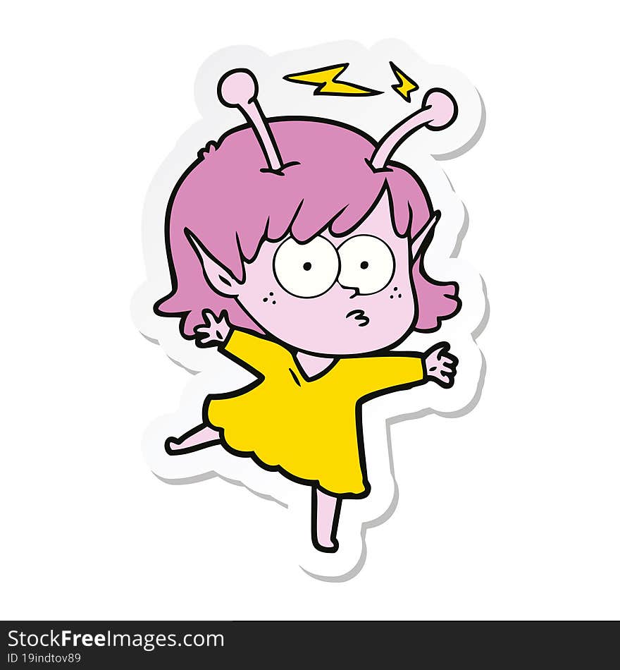 sticker of a cartoon alien girl