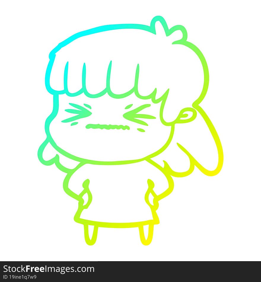 cold gradient line drawing cartoon angry girl