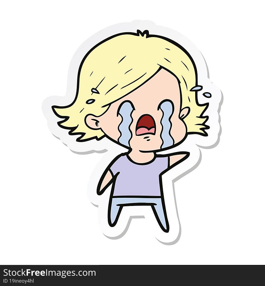 Sticker Of A Cartoon Woman Crying