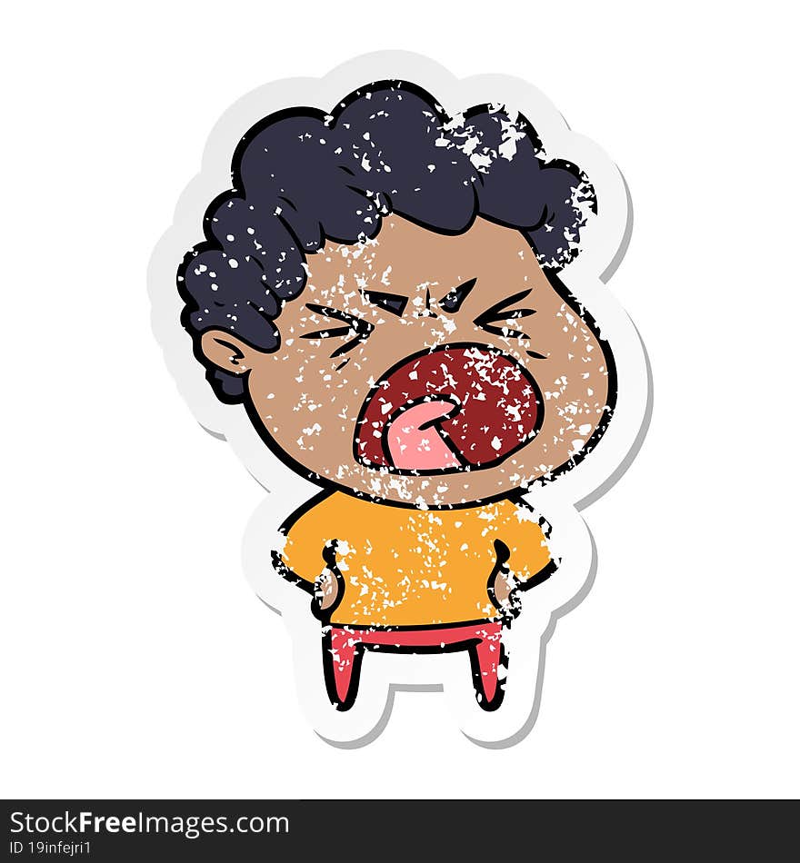 distressed sticker of a cartoon furious man