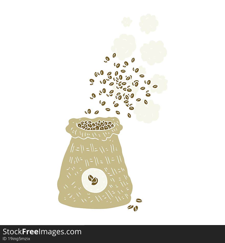 flat color illustration of bag of coffee beans. flat color illustration of bag of coffee beans