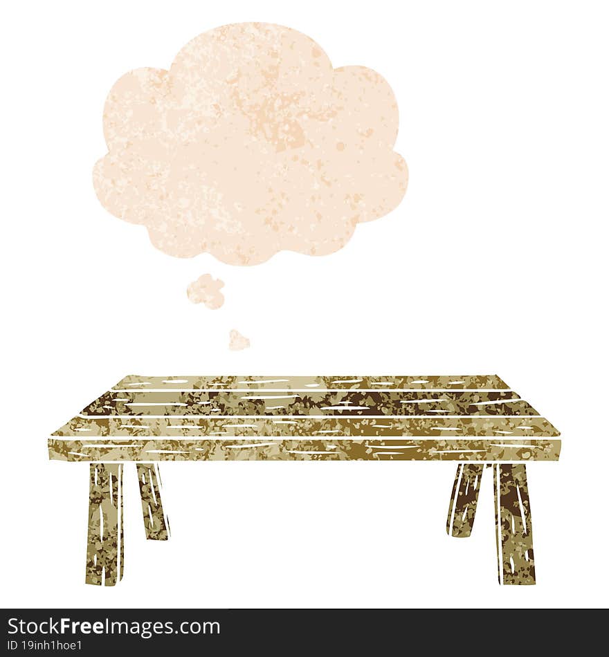 Cartoon Table And Thought Bubble In Retro Textured Style