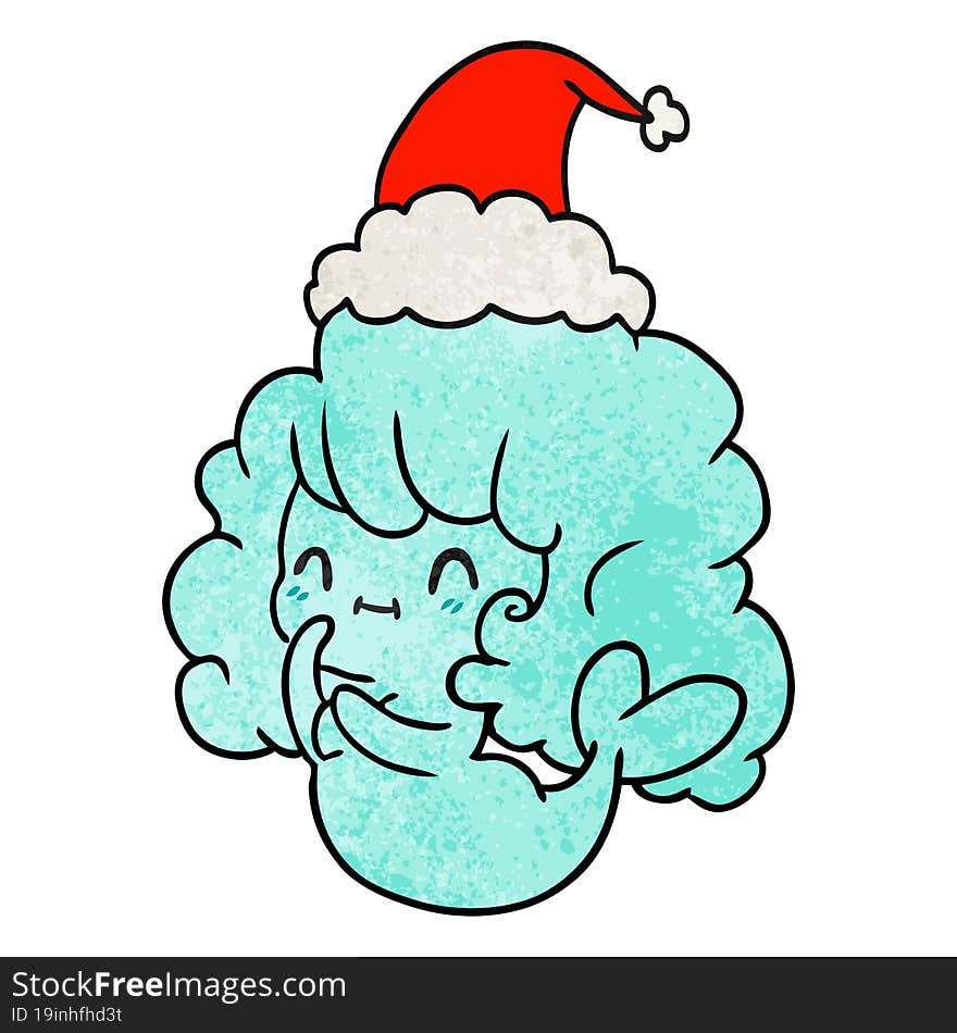 hand drawn christmas textured cartoon of kawaii ghost