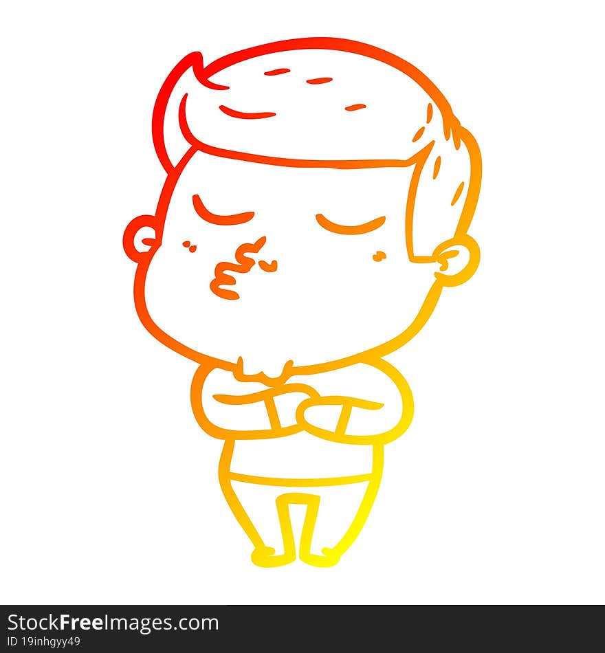 warm gradient line drawing of a cartoon model guy pouting