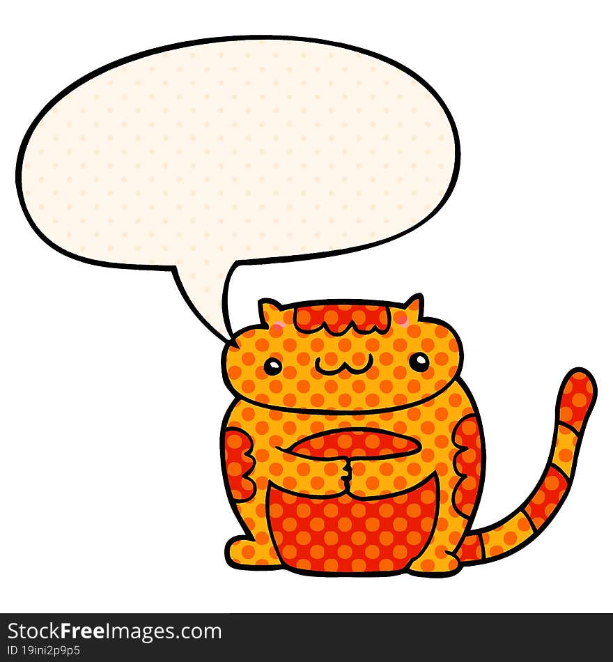 cute cartoon cat with speech bubble in comic book style