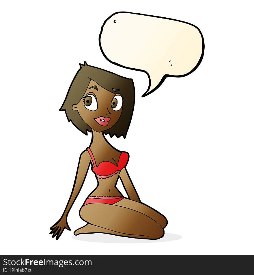 cartoon pretty woman in underwear with speech bubble