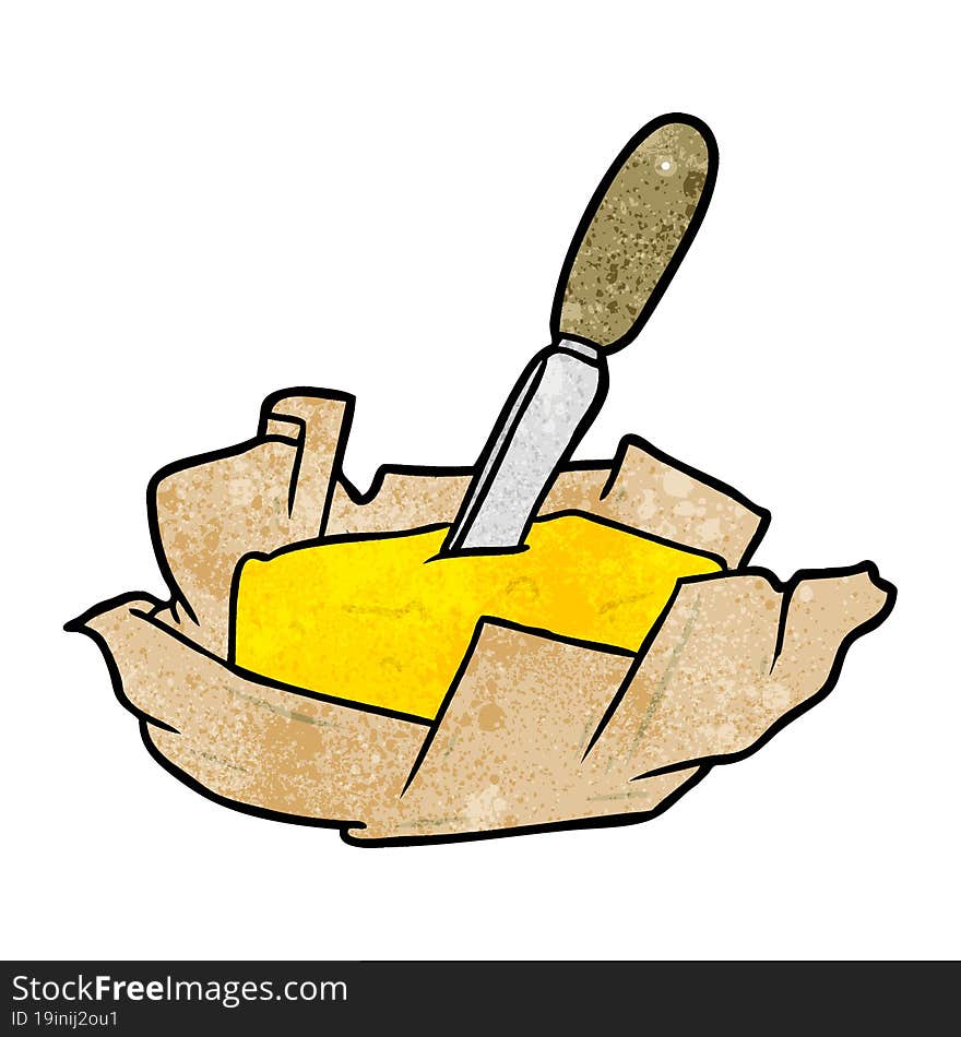 cartoon traditional pat of butter with knife. cartoon traditional pat of butter with knife