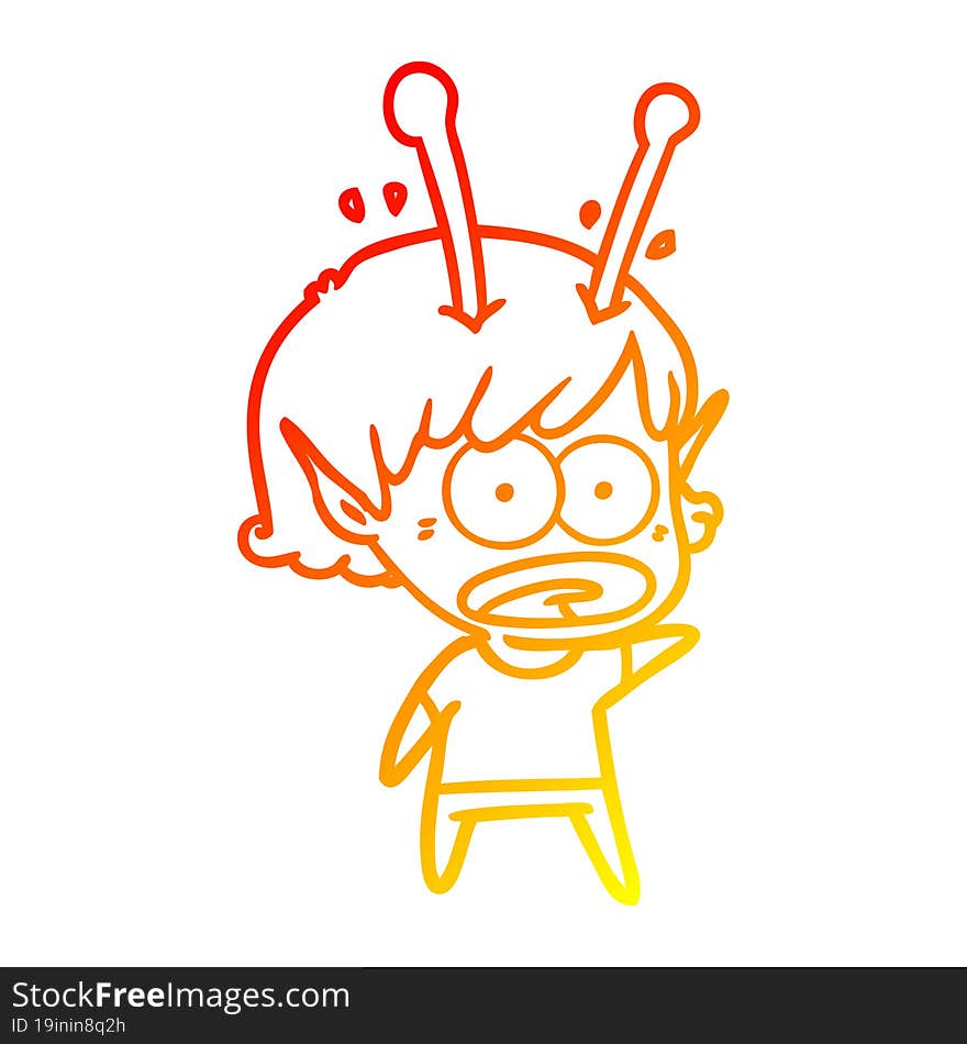 warm gradient line drawing cartoon shocked alien girl