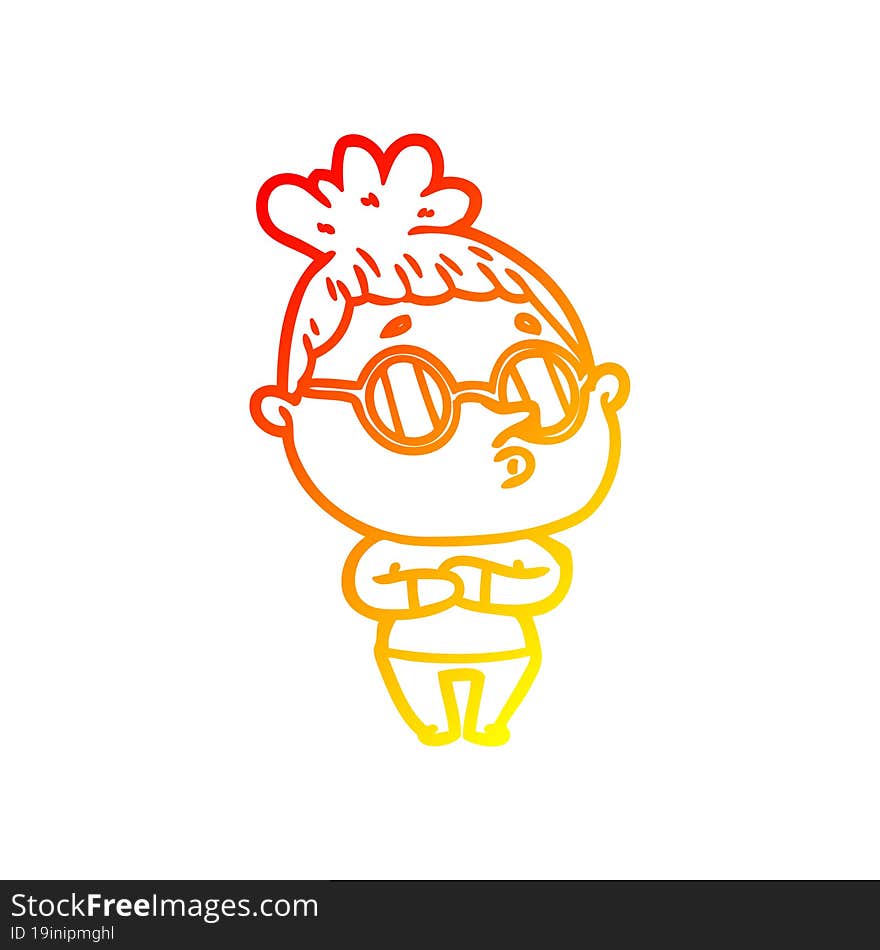 warm gradient line drawing cartoon woman wearing sunglasses