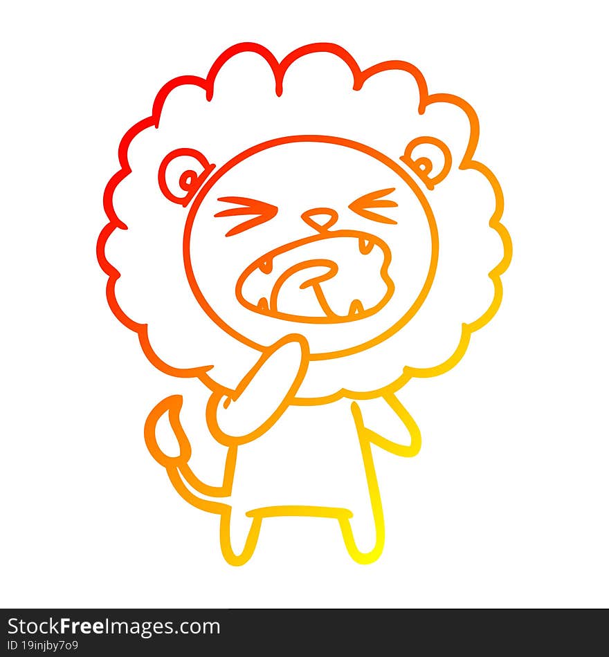 Warm Gradient Line Drawing Cartoon Angry Lion