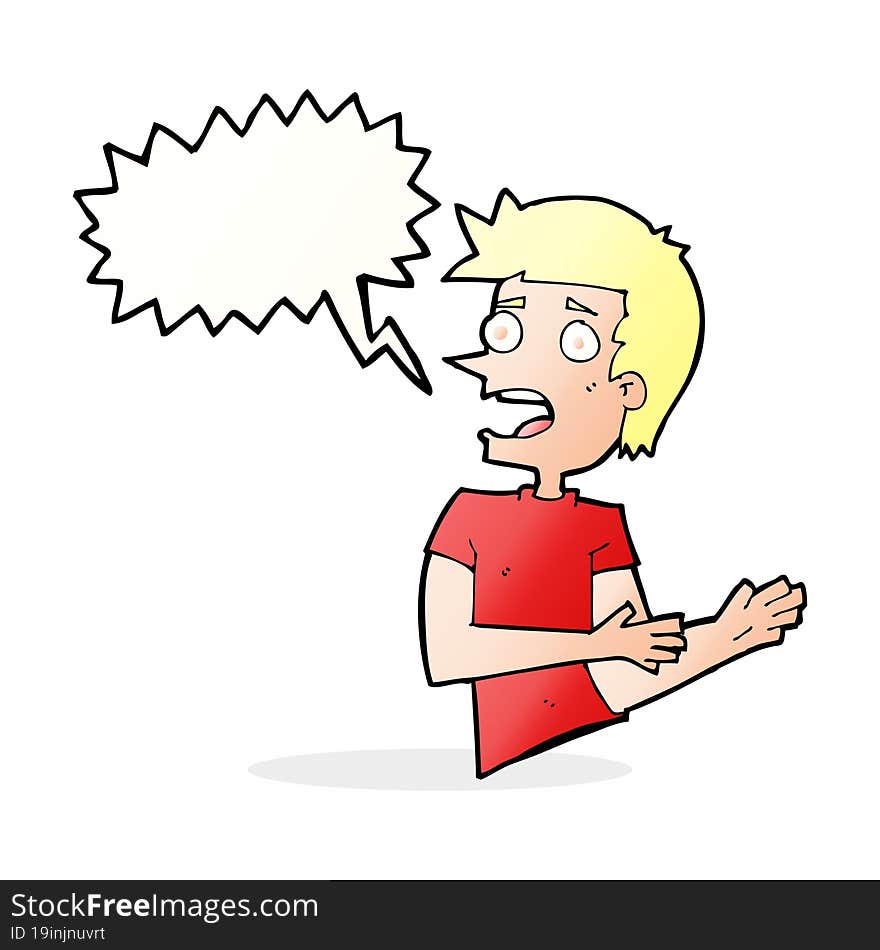 Cartoon Stressed Man With Speech Bubble