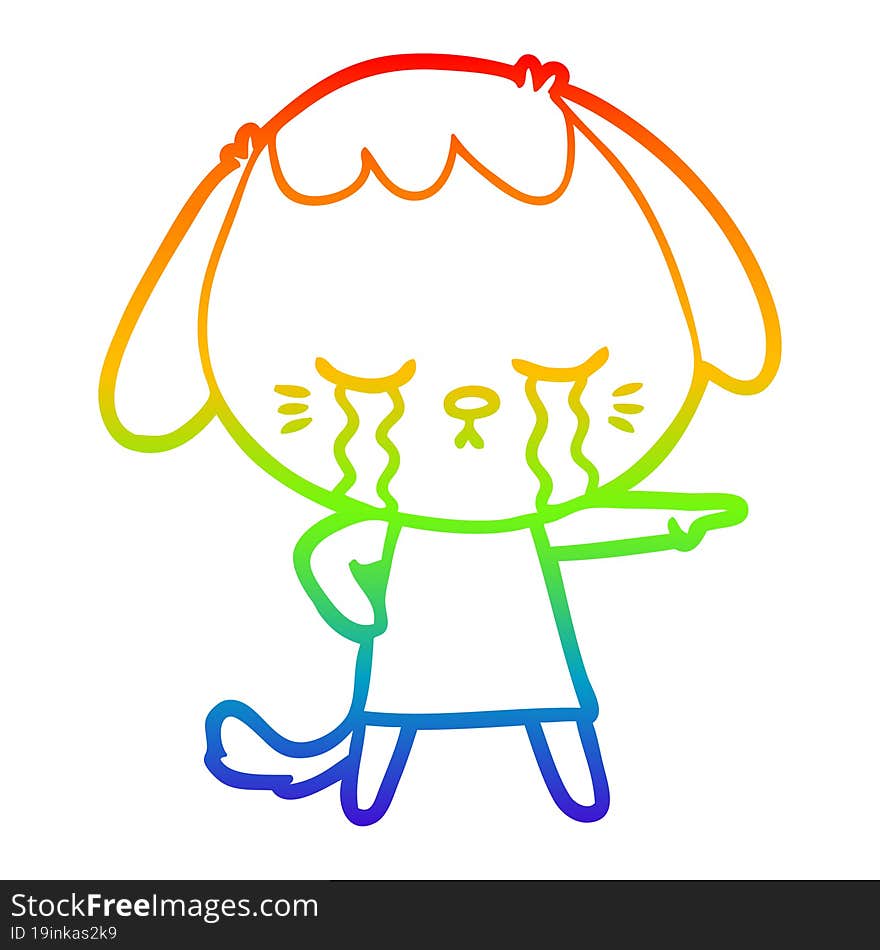 rainbow gradient line drawing of a cartoon crying dog