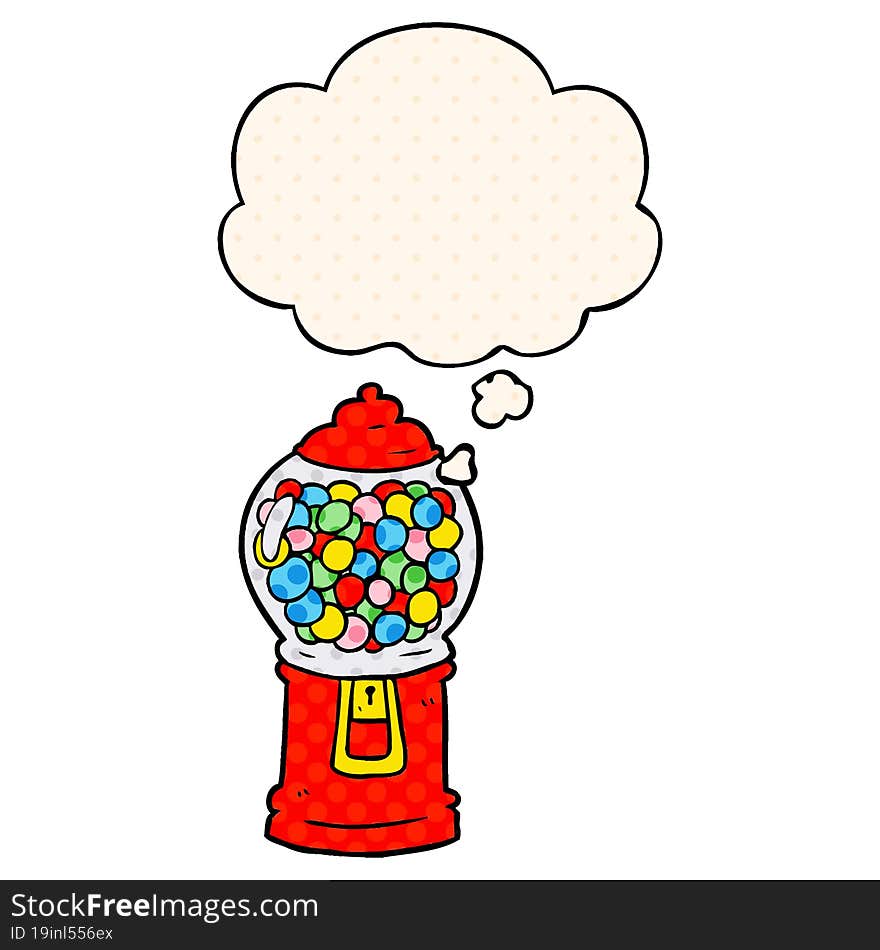 cartoon gumball machine with thought bubble in comic book style