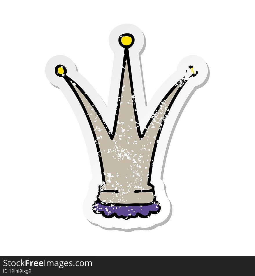 distressed sticker of a quirky hand drawn cartoon gold crown