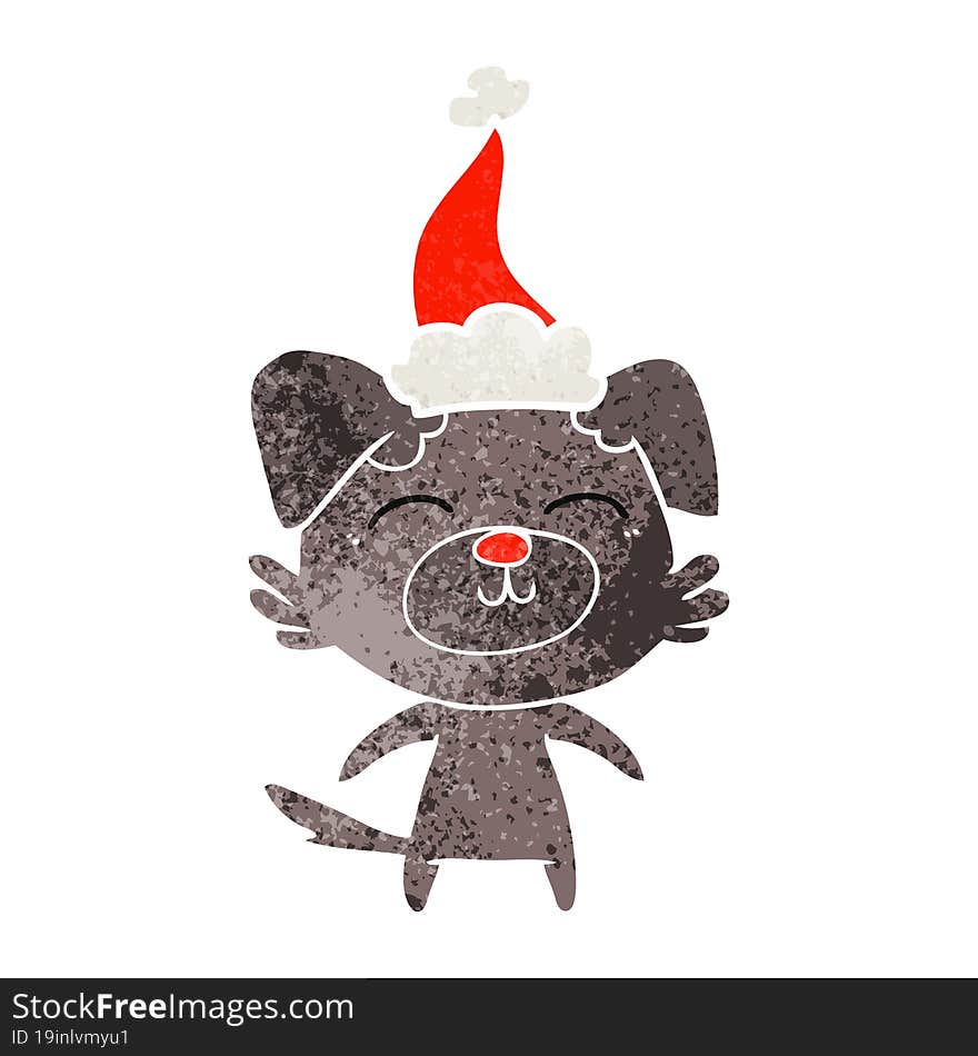 retro cartoon of a dog wearing santa hat