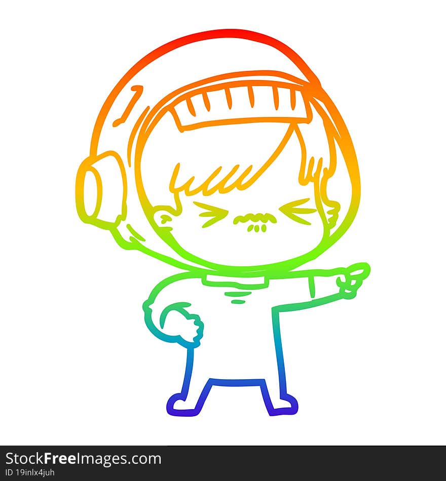 rainbow gradient line drawing of a cartoon astronaut woman