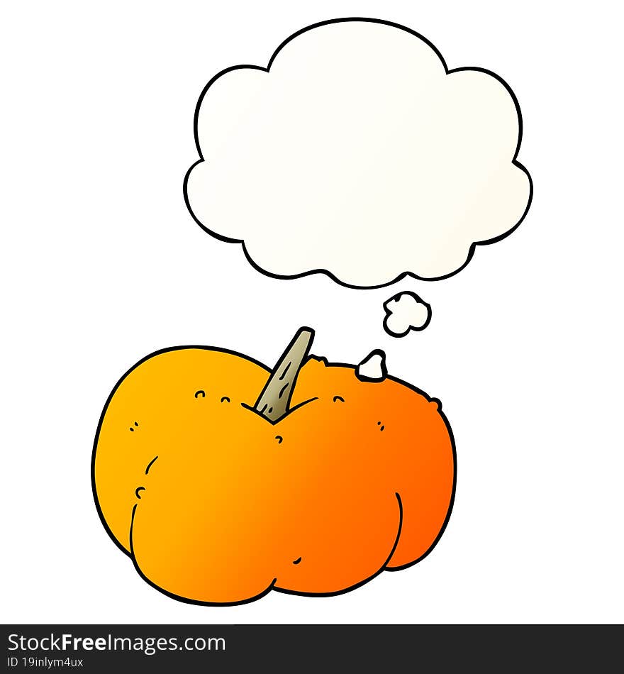 cartoon pumpkin squash with thought bubble in smooth gradient style