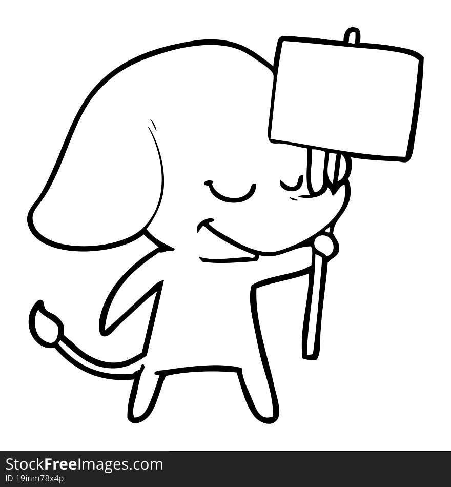 cartoon smiling elephant with placard. cartoon smiling elephant with placard