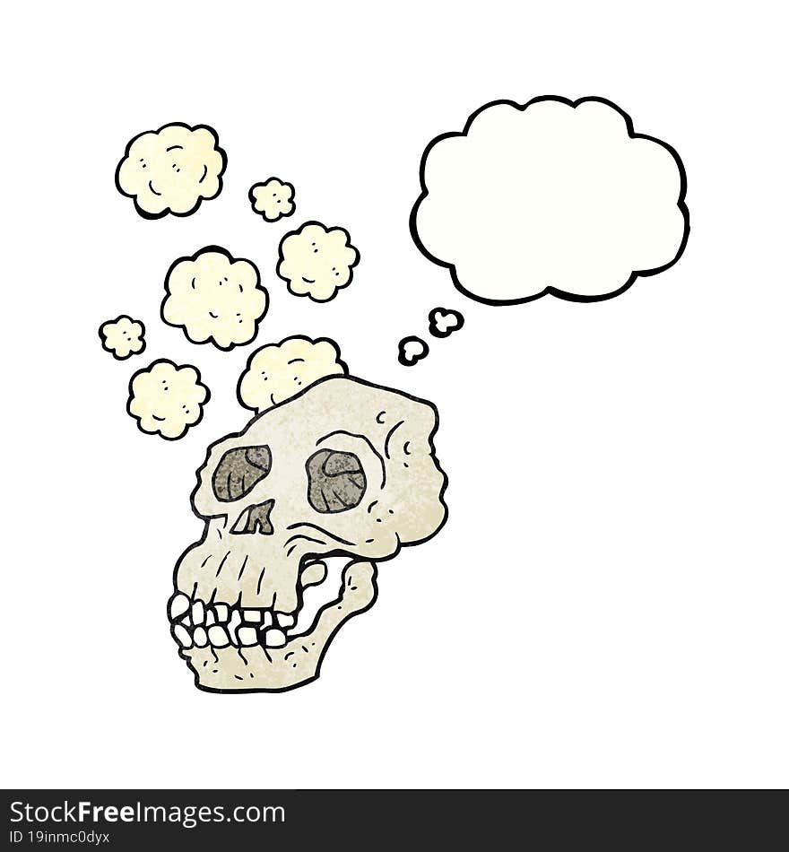 freehand drawn thought bubble textured cartoon ancient skull