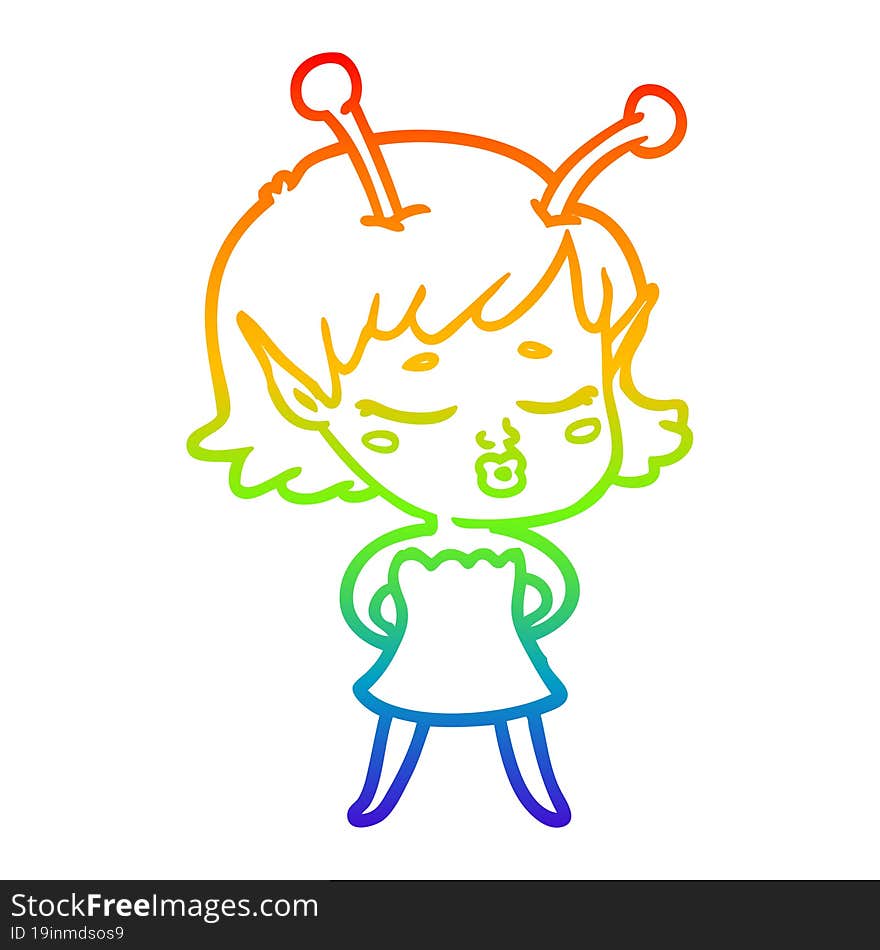 rainbow gradient line drawing cute alien girl cartoon