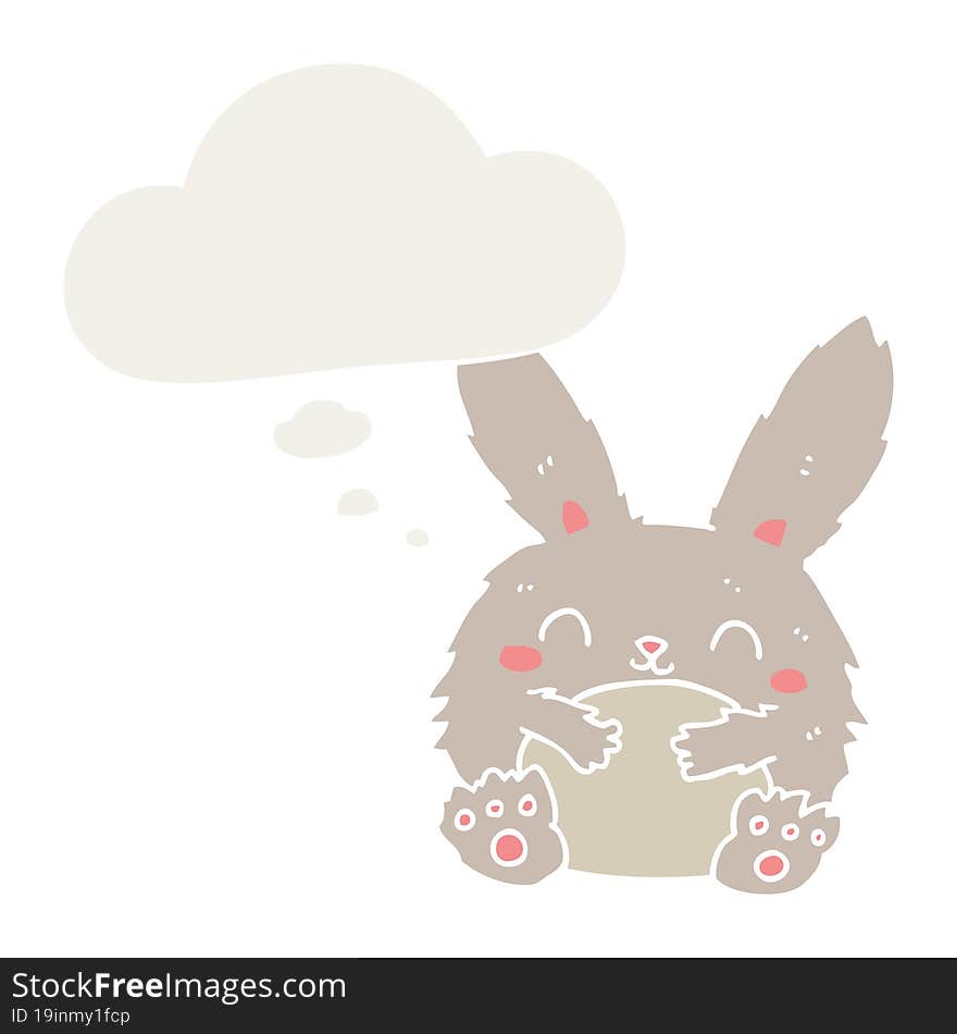 Cute Cartoon Rabbit And Thought Bubble In Retro Style