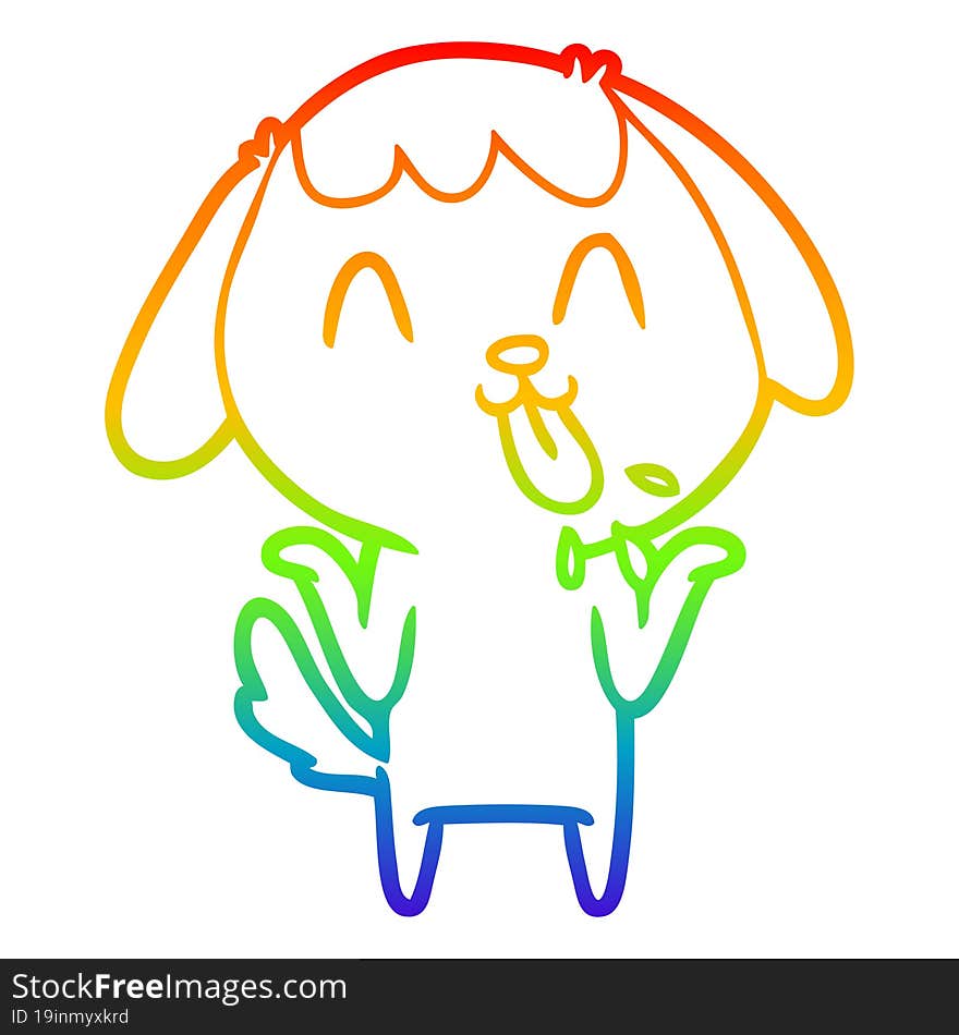 rainbow gradient line drawing of a cute cartoon dog