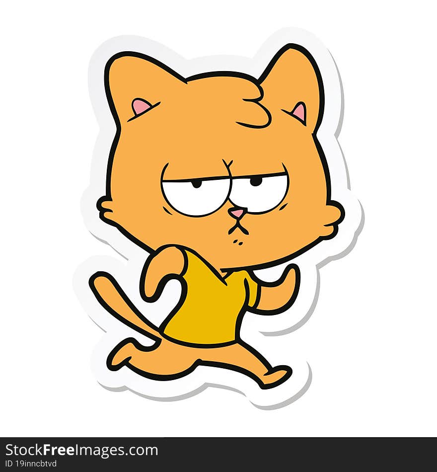 Sticker Of A Bored Cartoon Cat