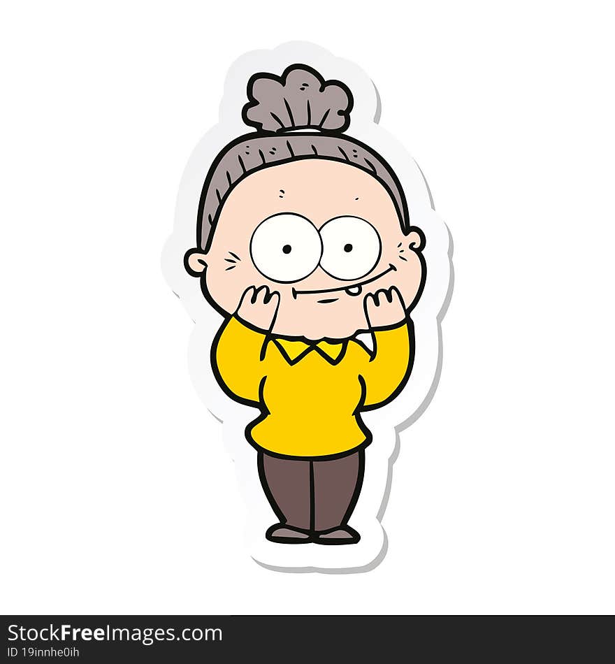 sticker of a cartoon happy old woman