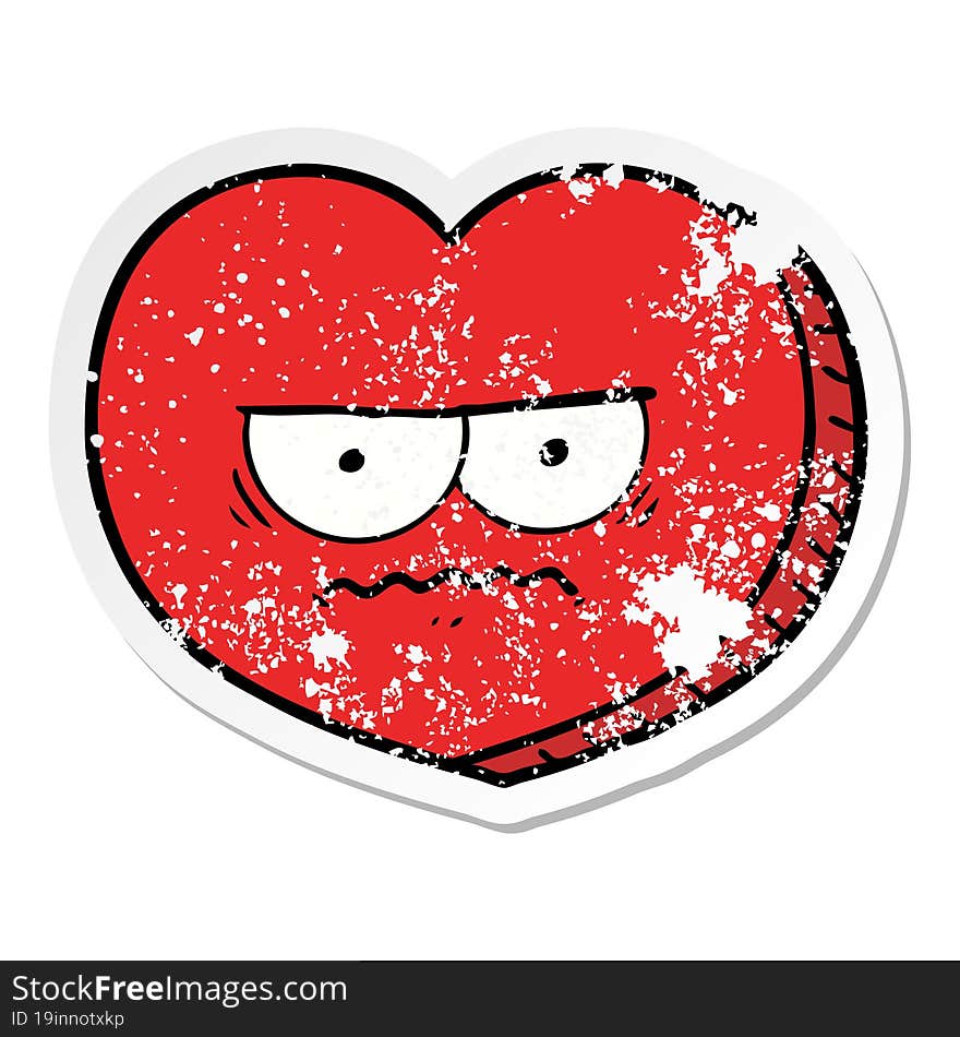 distressed sticker of a cartoon angry heart