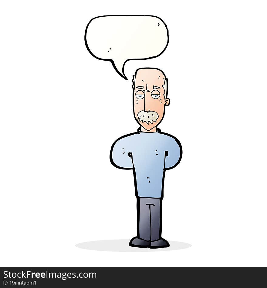 Cartoon Annoyed Balding Man With Speech Bubble