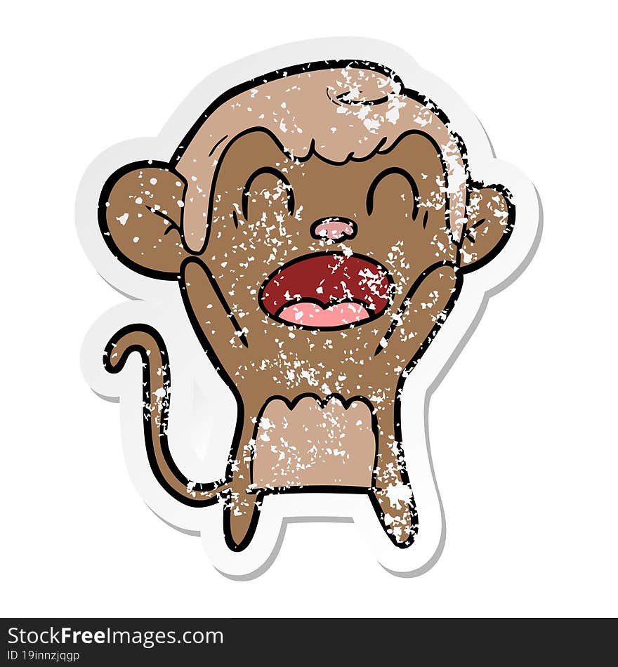 Distressed Sticker Of A Shouting Cartoon Monkey