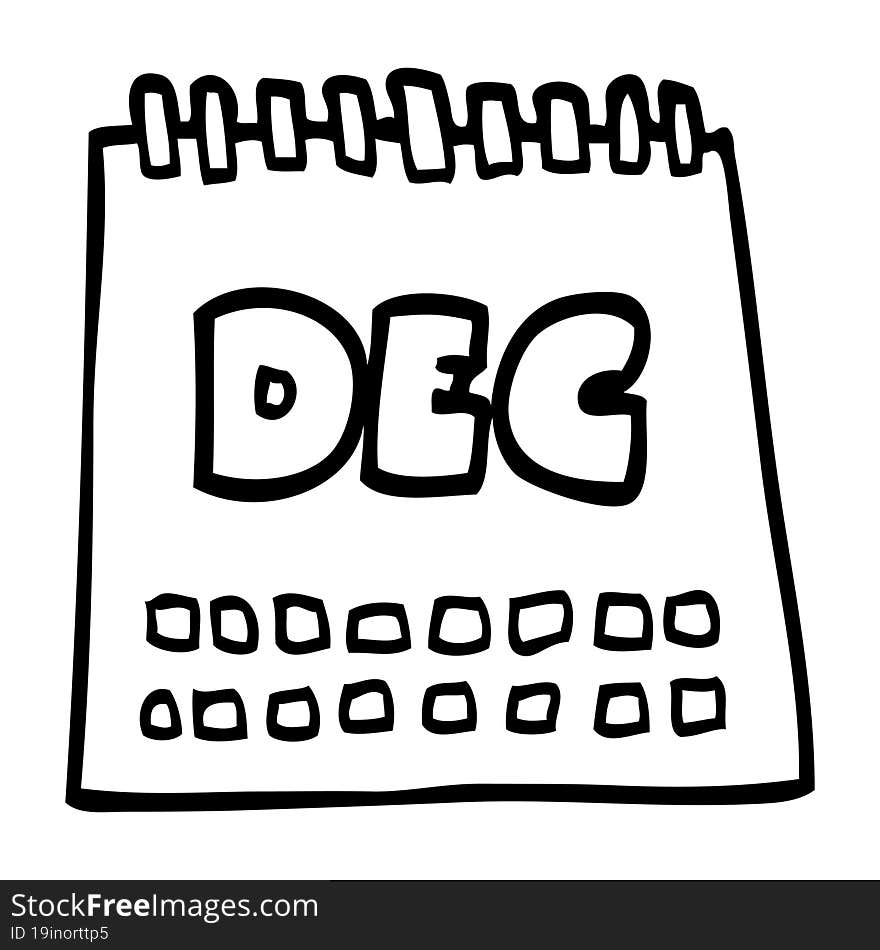 Line Drawing Cartoon Calendar Showing Month Of December