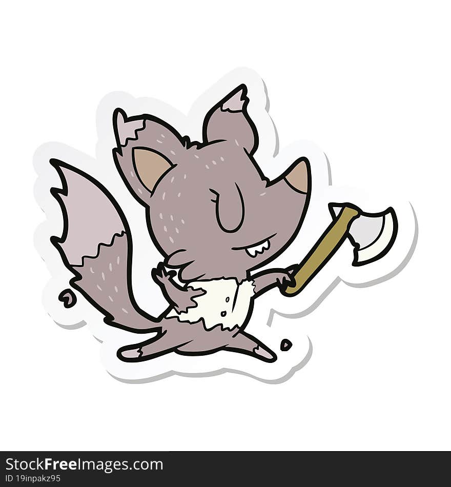 Sticker Of A Cartoon Werewolf With Axe